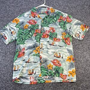 Vintage Roundy Bay Mens XL Hawaiian Shirt Monkey Canoe Floral Rayon Mexico